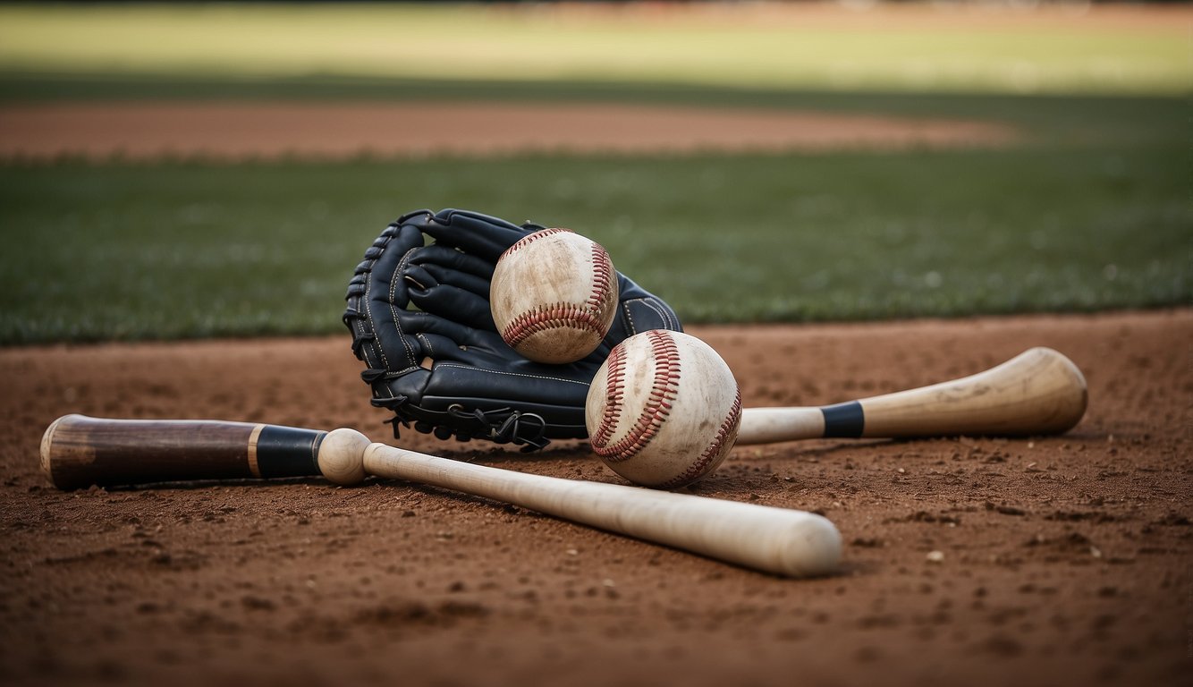 Players on a field, one with a bat, the other with a ball. Bases and outfield in the background