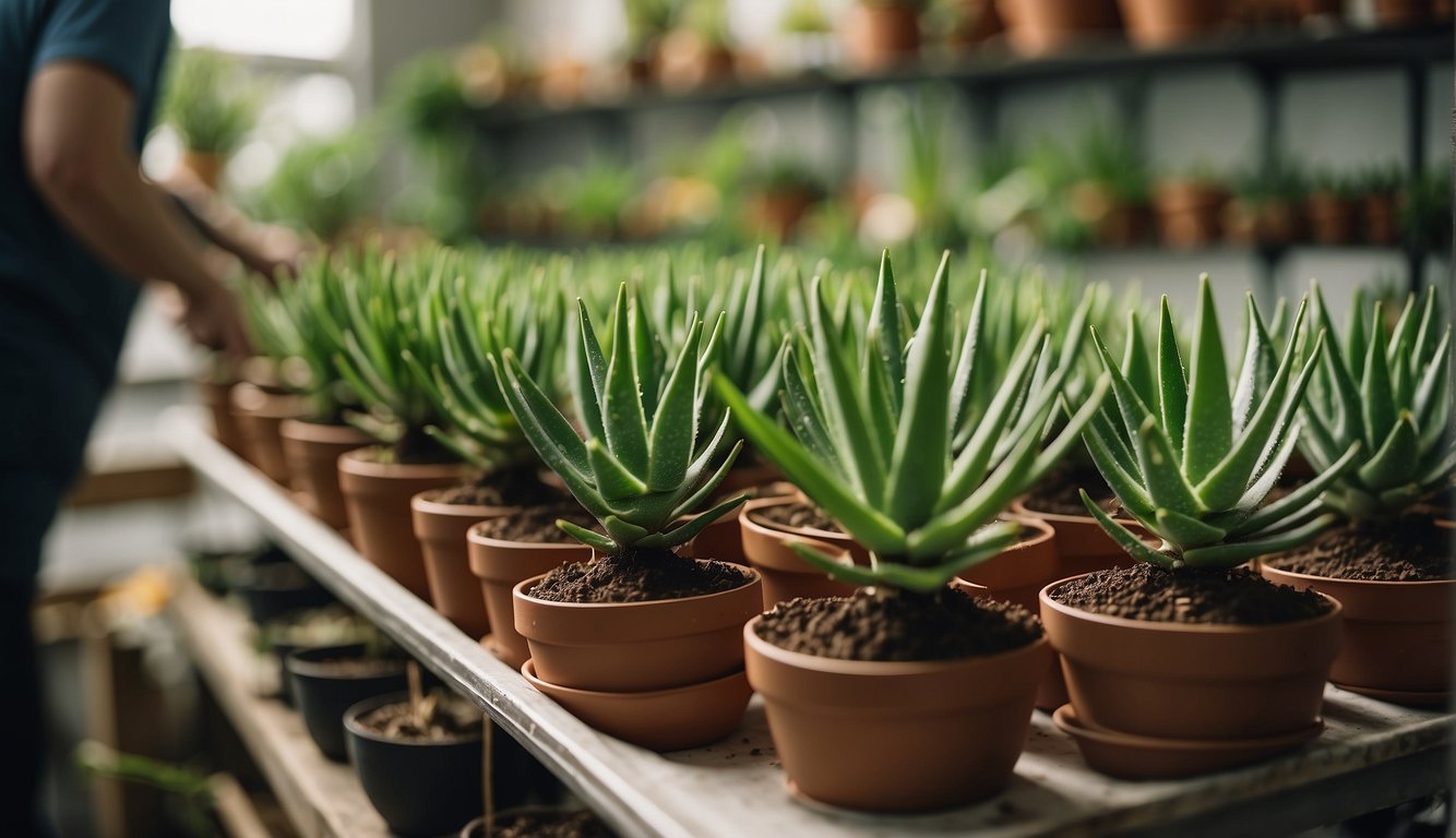 Aloe vera plants being repotted indoors with the best soil