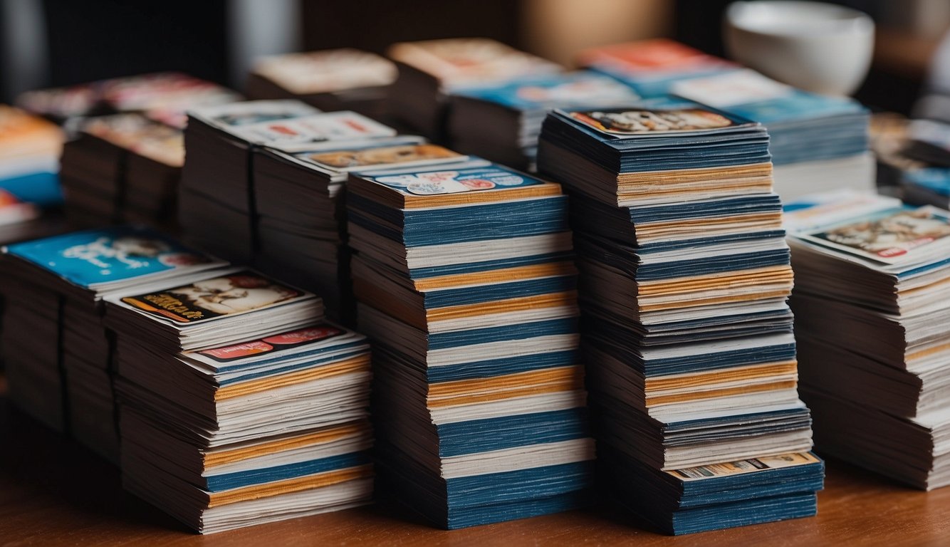 A stack of Donruss baseball cards sits on a table, with a few cards fanned out to display their designs