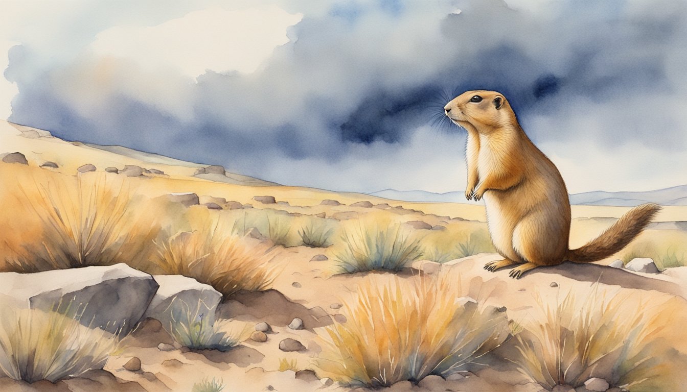 A prairie dog stands on its hind legs, scanning the horizon for predators.</p><p>Nearby, others forage for food while a burrow entrance reveals their intricate underground network