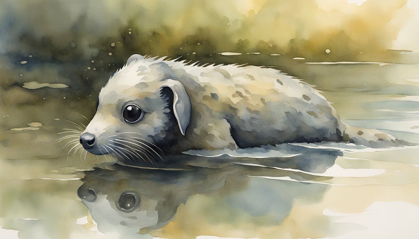 A small mud puppy swims through the murky waters, its sleek body gliding effortlessly as it searches for prey among the muddy bottom