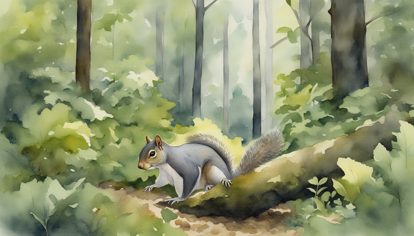 The eastern gray squirrel scampers through a lush forest, foraging for food among the trees while its presence impacts the ecosystem