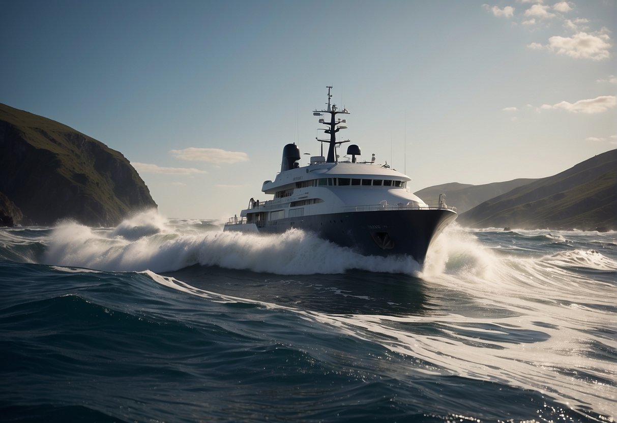 The INSS Demora BPC sails through rough seas, its sleek hull cutting through the waves as it navigates towards its destination