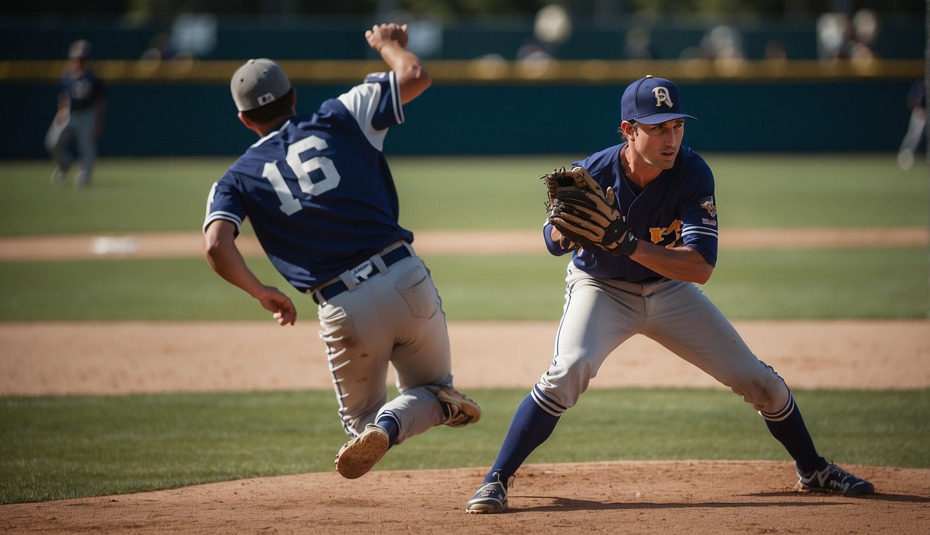 Players in action on the baseball field, showcasing the contrast between Juco and D1 athletic development and opportunities