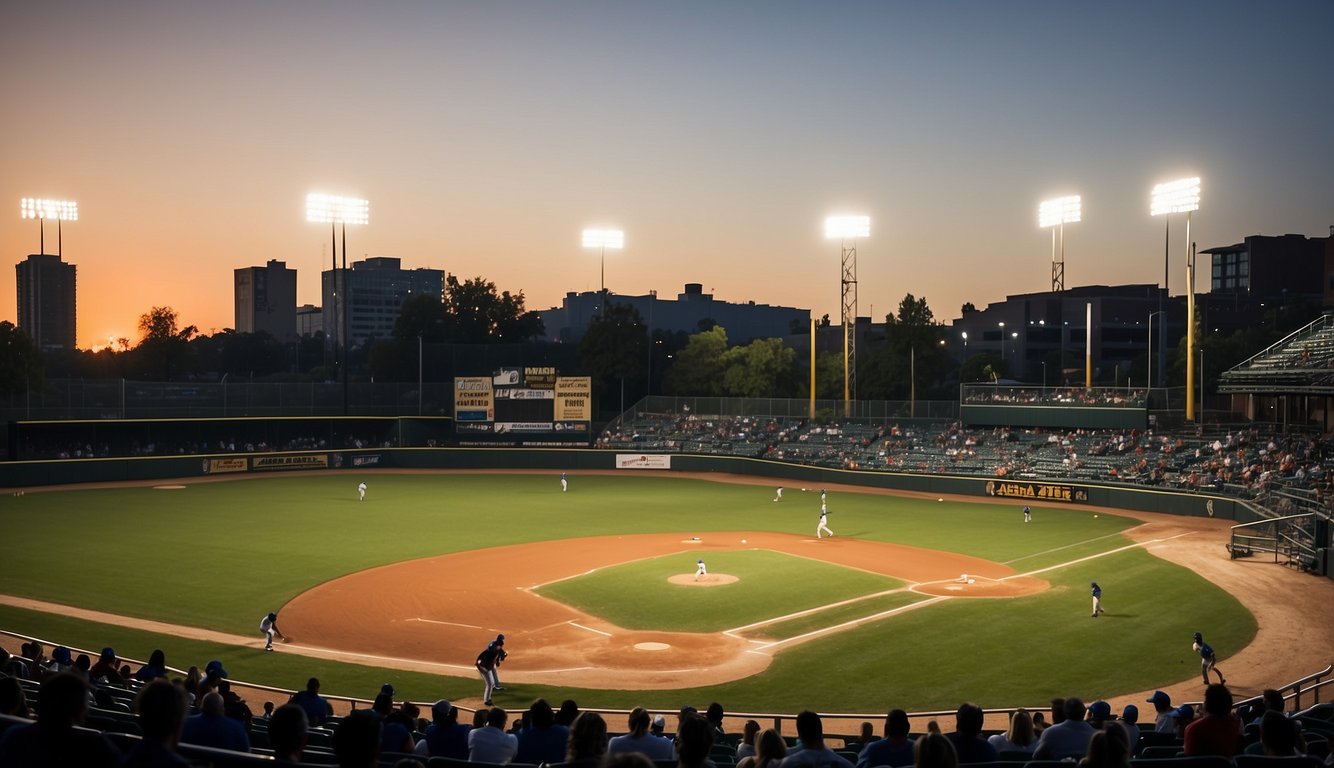 A bustling juco baseball field contrasts with a pristine D1 facility