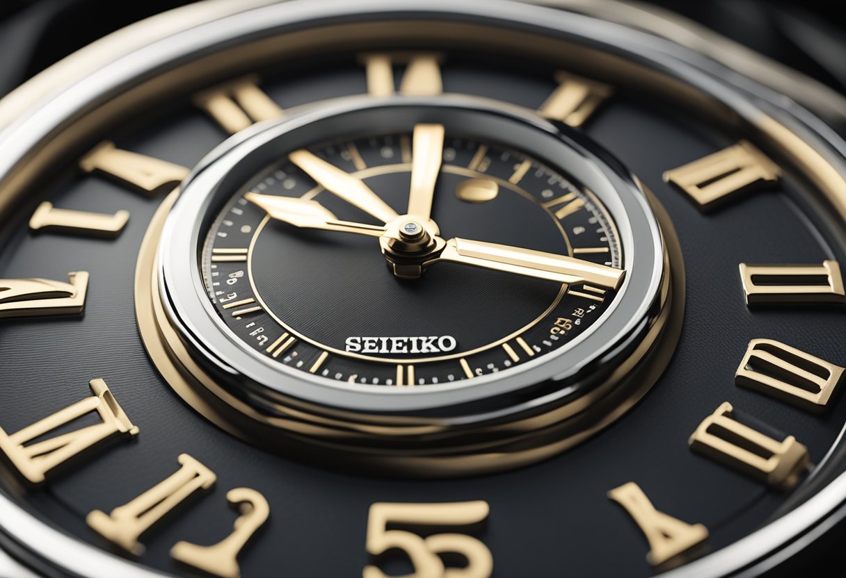 A close-up view of the Seiko 5 Arabic dial, showcasing its intricate design and features