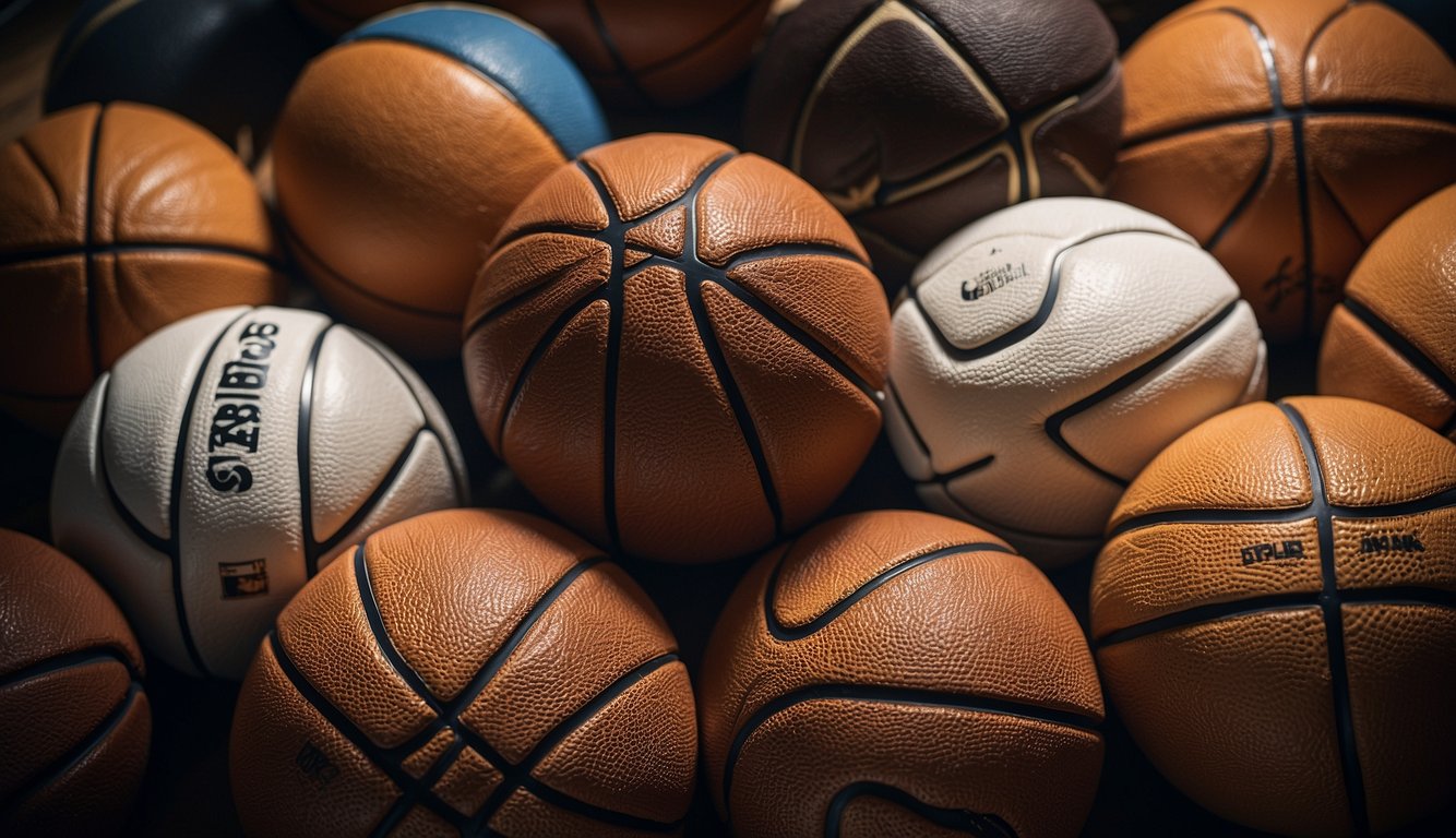 A group of basketballs arranged in a circle, each one representing a different achievement or personal goal. Surrounding the basketballs are smaller symbols of friendship and connection, showing how the sport can bring people together