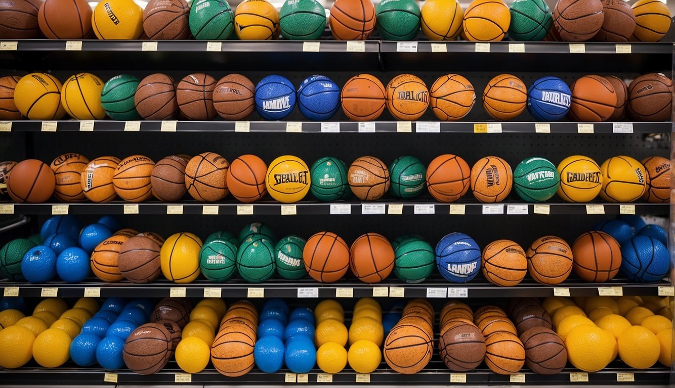 A display of colorful basketball packs arranged neatly on the shelves at Walmart, showcasing the best options for purchase