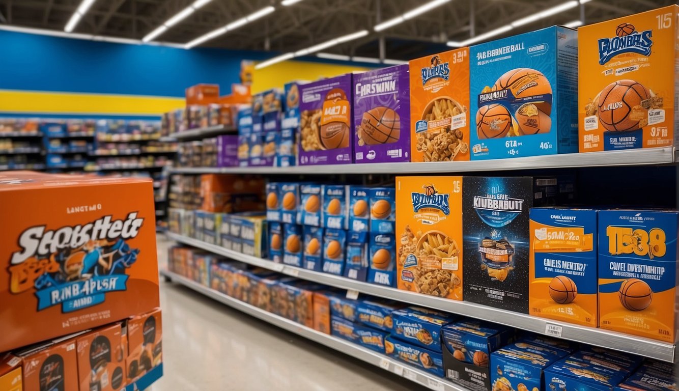 A display of Special Edition Packs and Boxes of basketball cards at a Walmart store, featuring vibrant packaging and prominent placement