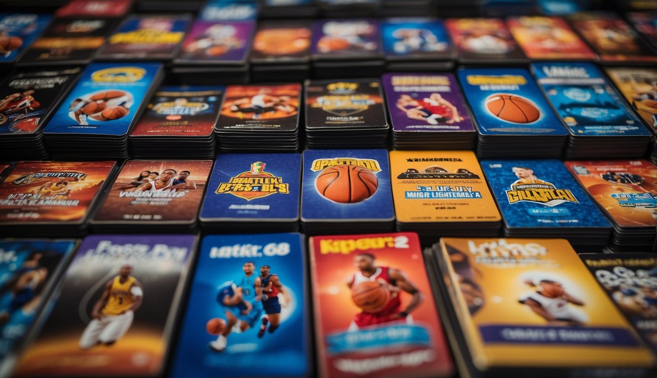 A display of basketball trading card packs at Walmart, arranged neatly with vibrant packaging and prominent "Best Buy" labels