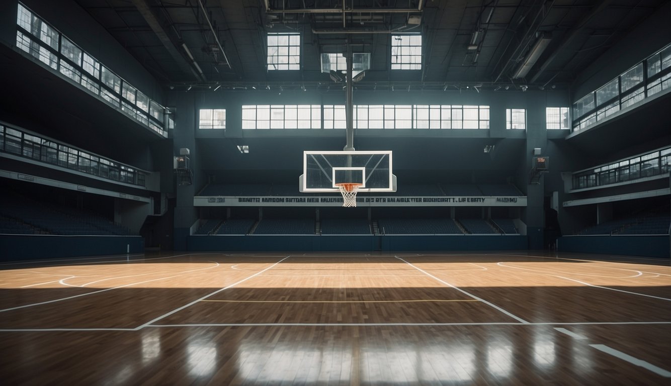 A futuristic basketball court with sleek, minimalist branding in Malaysia