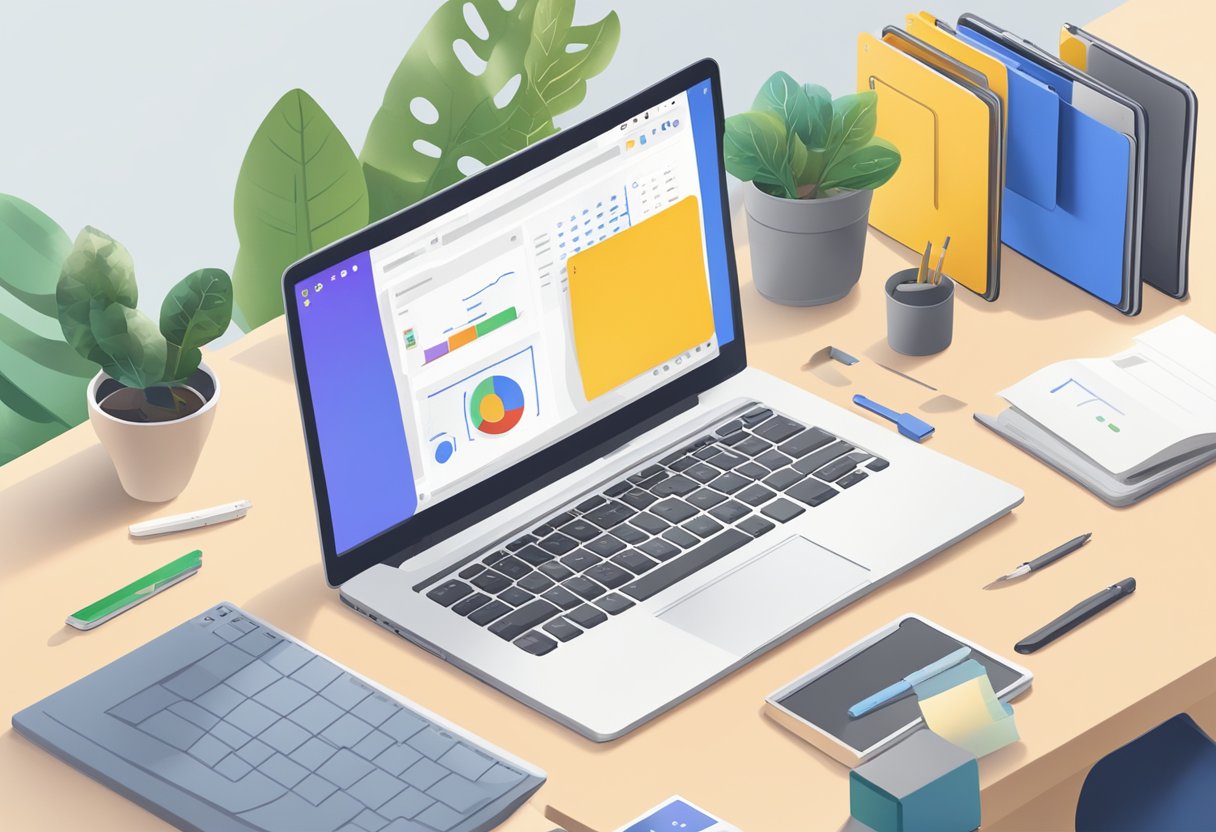 A laptop displaying Google Workspace apps with a tutorial on productivity