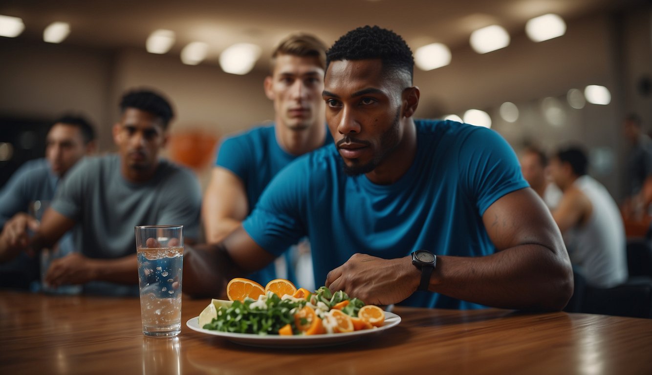 Basketball players drink water and eat healthy food for optimal performance