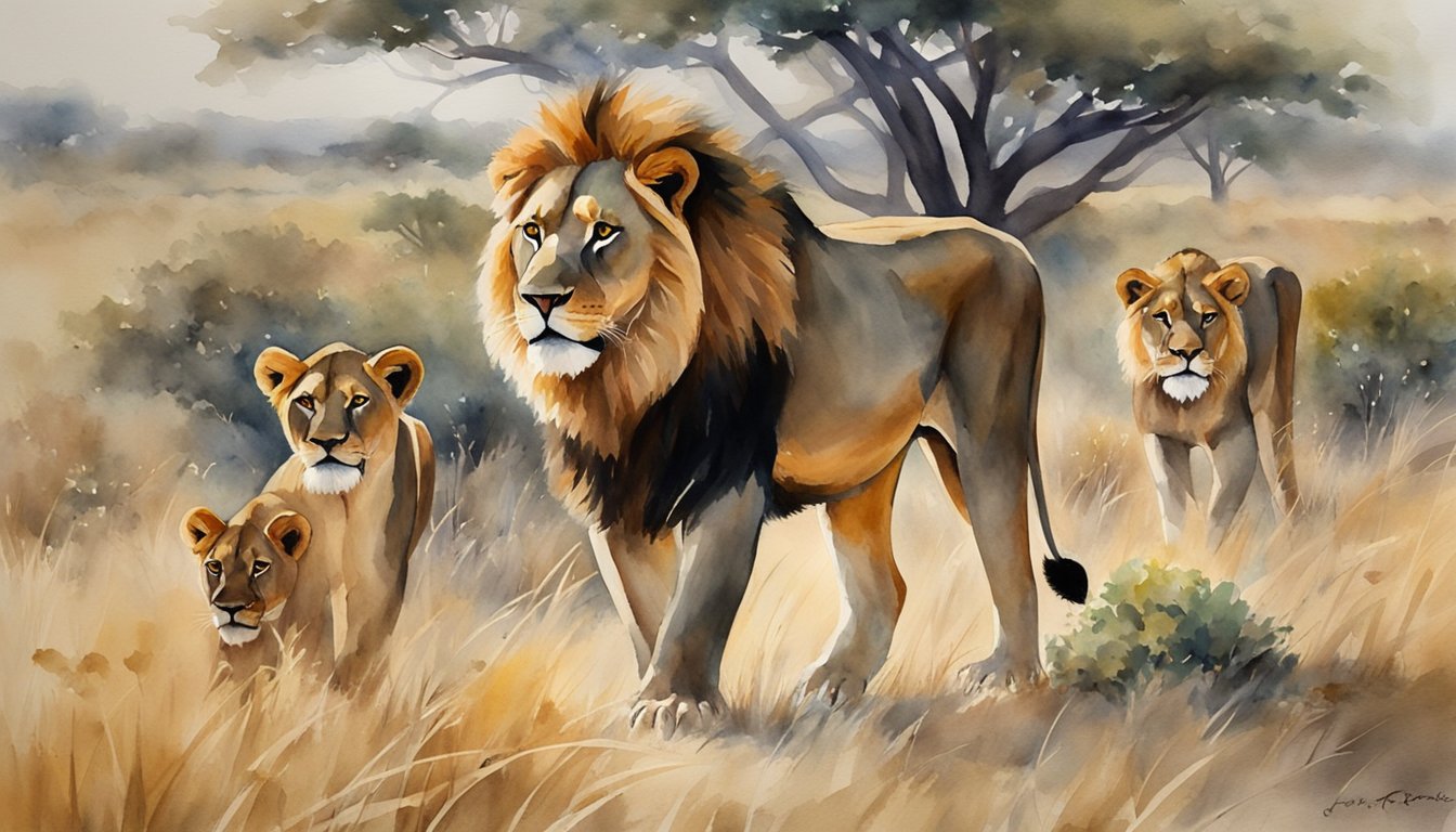 Lions roam freely in the African savanna, coexisting with local wildlife.</p><p>Their numbers are dwindling, but conservation efforts strive to protect and preserve their population