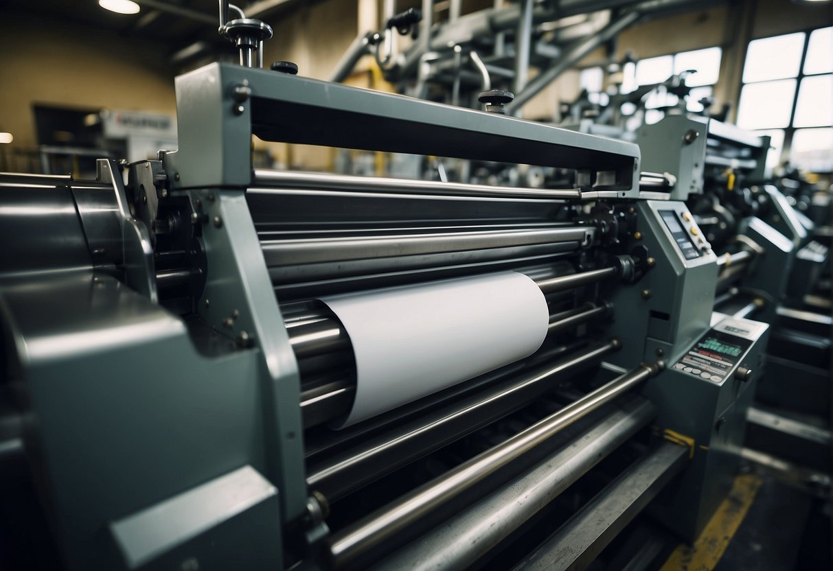 A bustling printing press in Boston churns out commercial materials with precision and speed. The machines hum as they produce vibrant brochures and crisp business cards