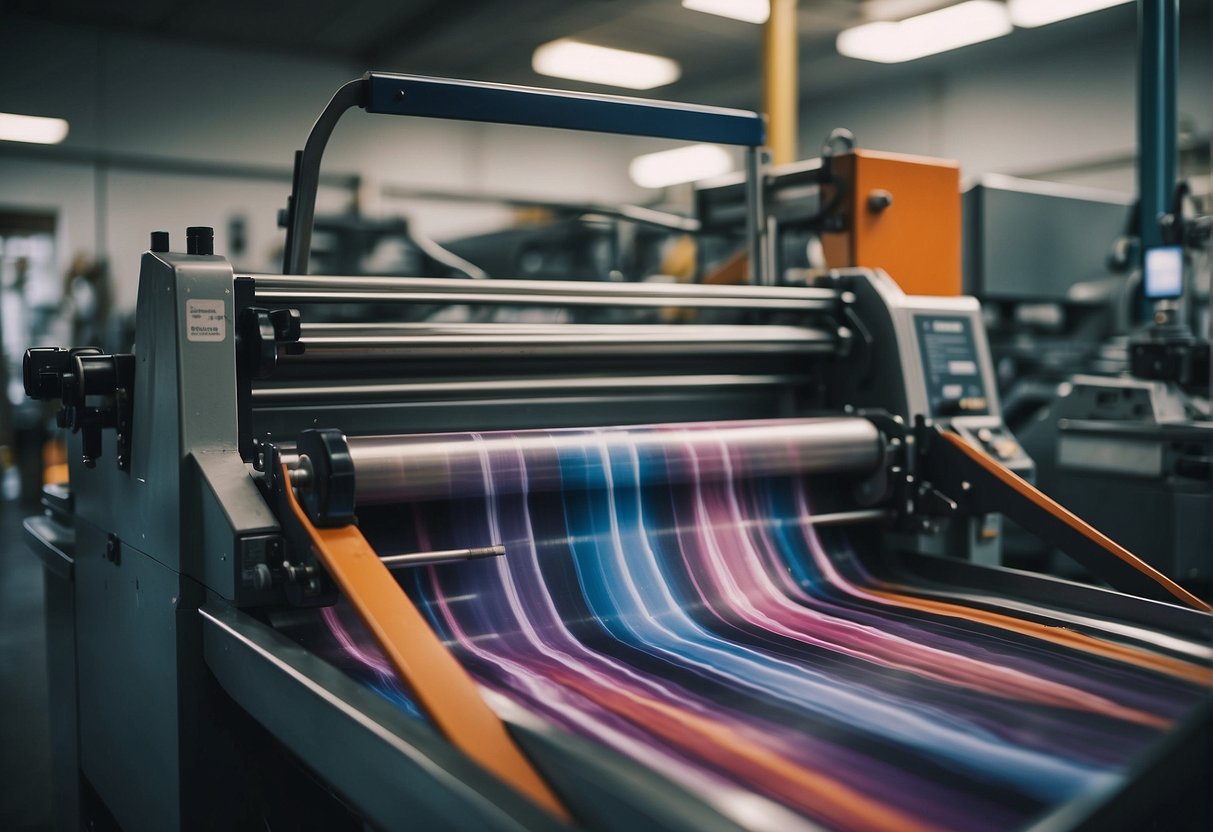 A busy printing press in Orange County churns out colorful commercial materials