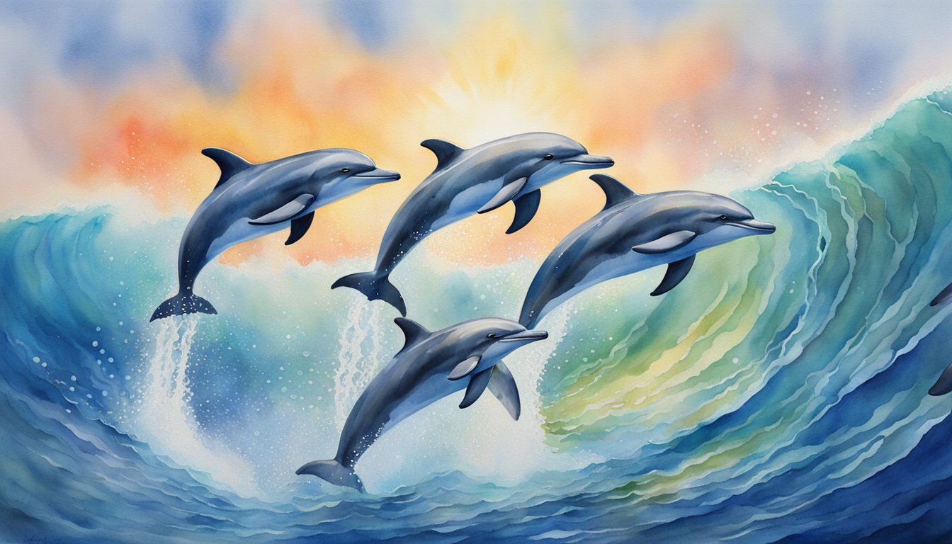 Dolphins swiftly glide through open ocean, leaping over cresting waves and weaving through coral reefs.</p><p>Their sleek bodies propel them forward, leaving a trail of sparkling bubbles in their wake