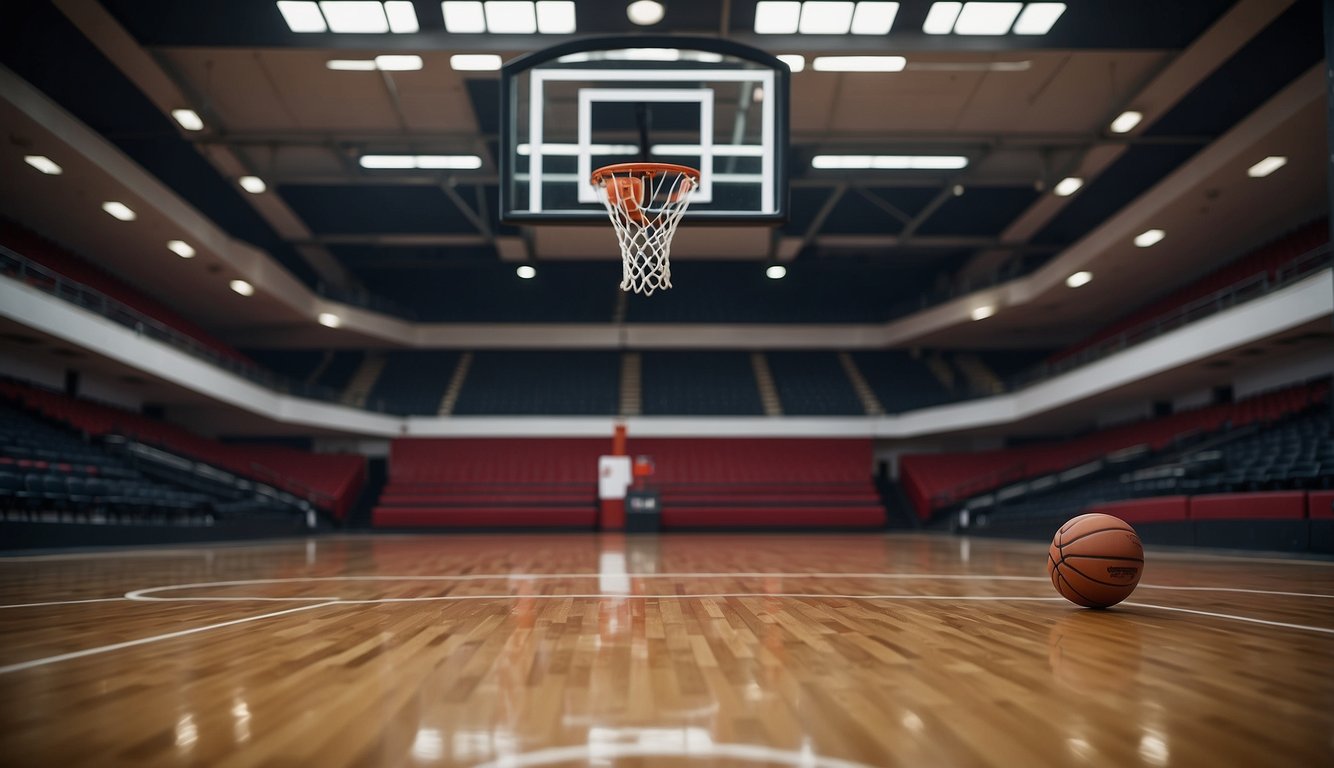 A standard basketball court measures 94 feet in length and 50 feet in width, with a hoop at each end