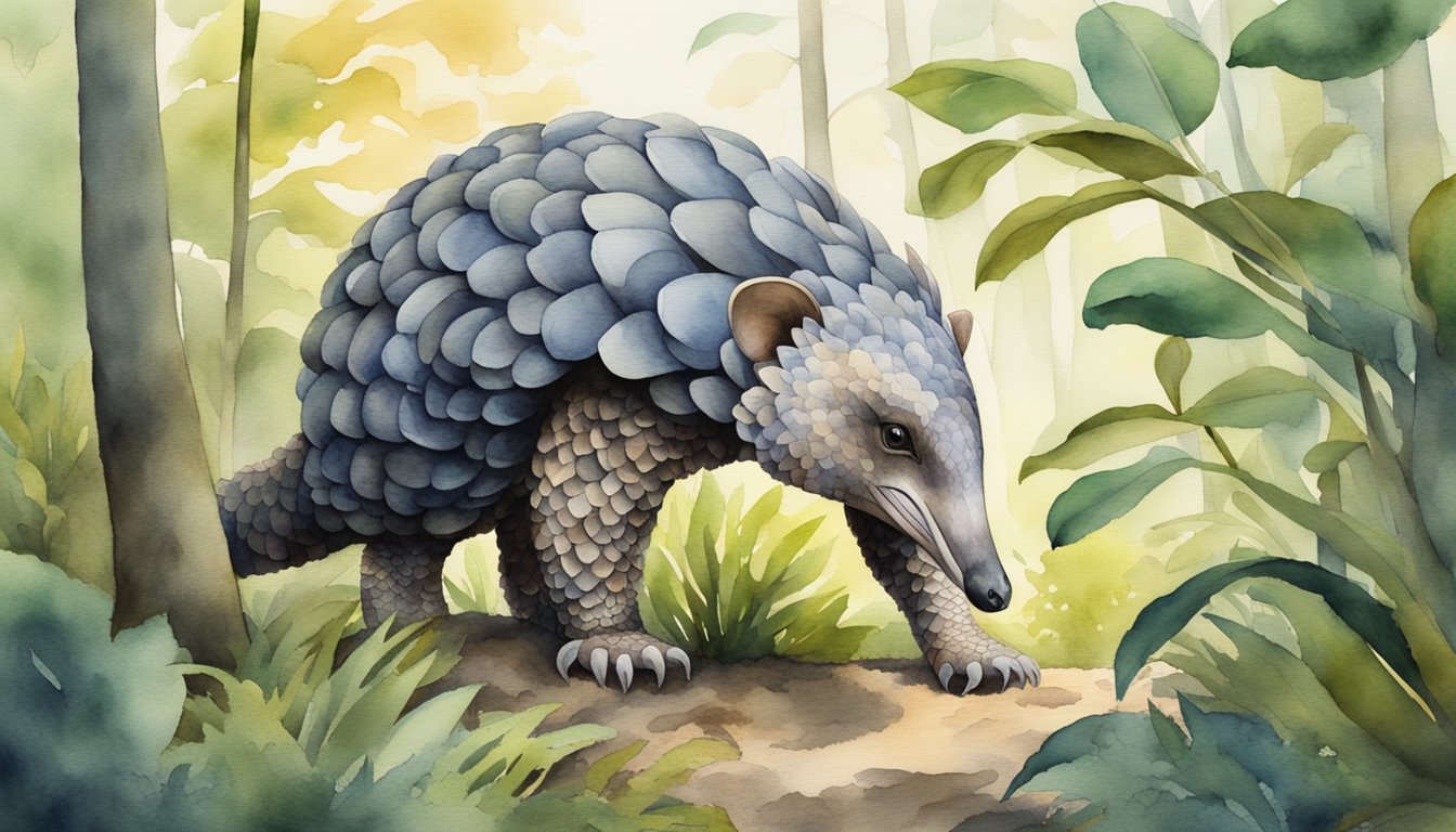 Giant pangolin forages for ants in lush forest, while facing threats from deforestation and poaching