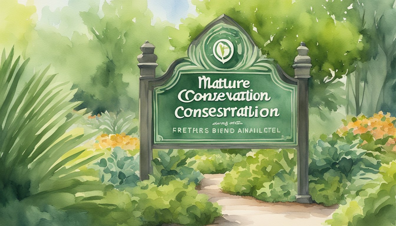 Lush greenery surrounds a sign reading "Nature and Conservation Efforts" at Disney World.</p><p>Wildlife roams freely in the protected area