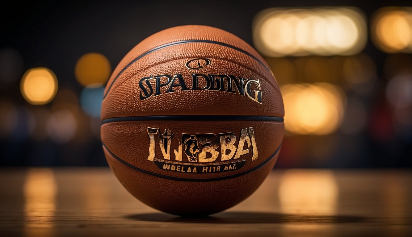 A regulation size basketball, 29.5 inches in circumference, used by the NBA