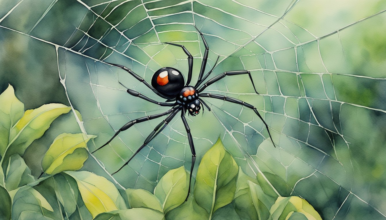 A black widow spider look-alike rests in its natural habitat, spinning a web and waiting for prey