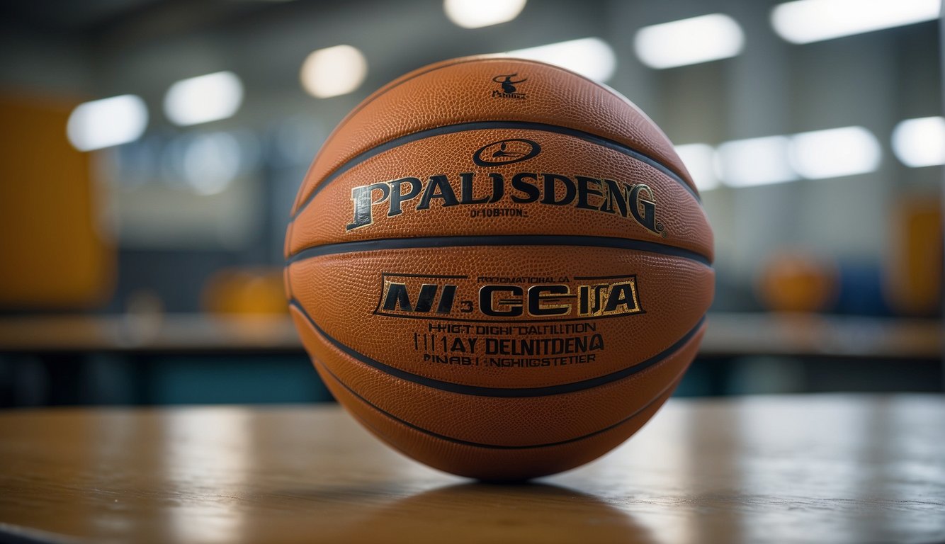 A regulation-size basketball being manufactured with rubber and synthetic materials in a factory setting