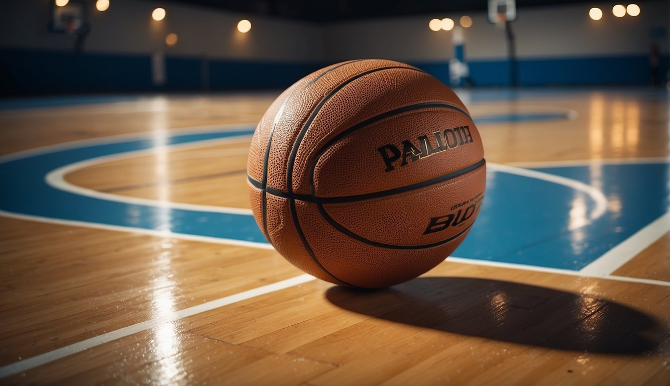 A basketball court with painted lines, hoops, and a smooth wooden or concrete surface