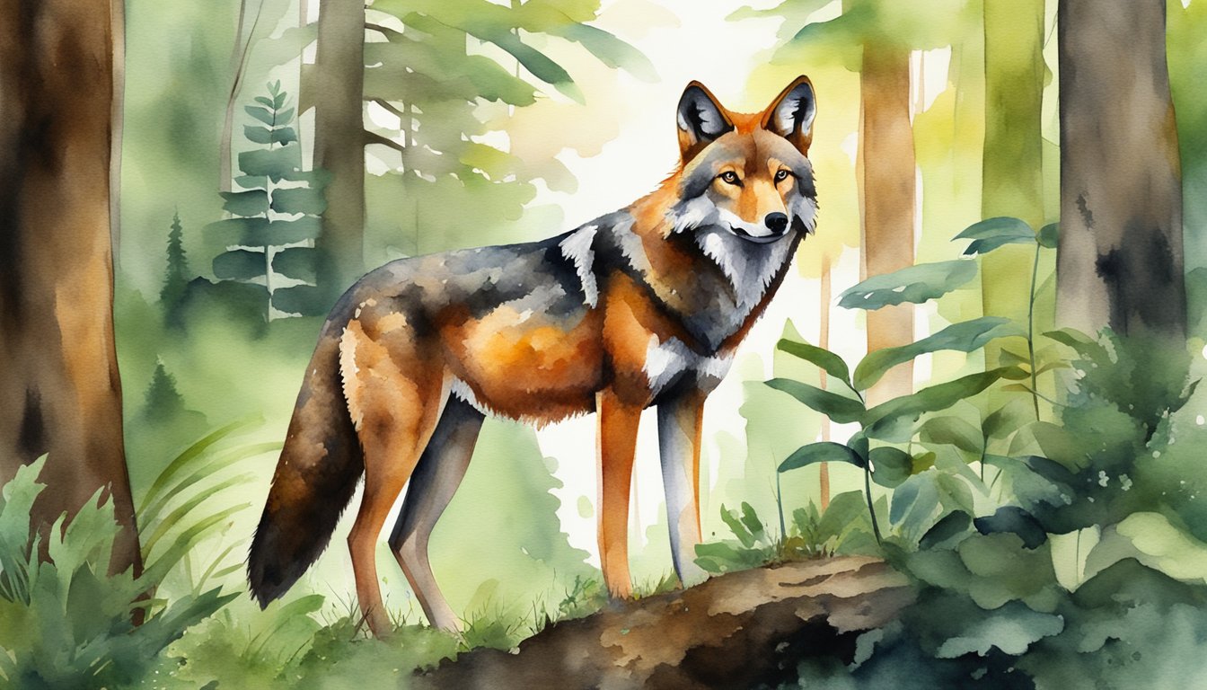 A red wolf stands proudly in a lush forest, surrounded by diverse wildlife.</p><p>Conservationists work diligently to protect and restore their natural habitat