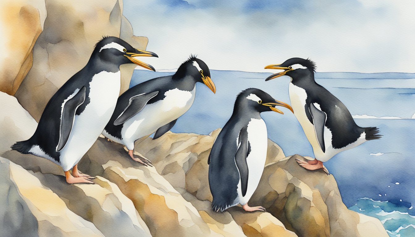 Rockhopper penguins hop on rocky cliffs, diving into the sea to hunt for fish.</p><p>They nest in large colonies on remote islands