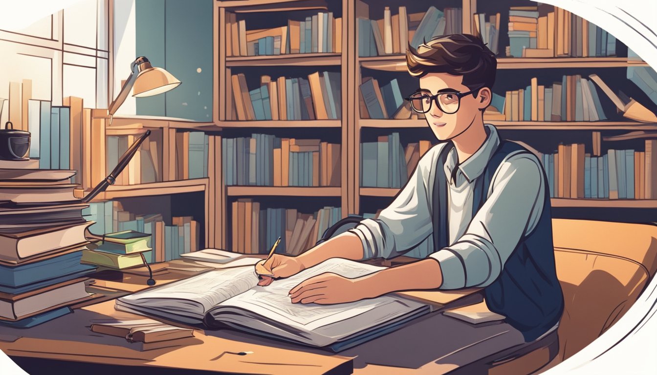 Ace Your Exams with Phy Tuition: Boost Your Grades Today! A student eagerly engages with physics concepts, surrounded by books and study materials, while a tutor guides them through challenging problems