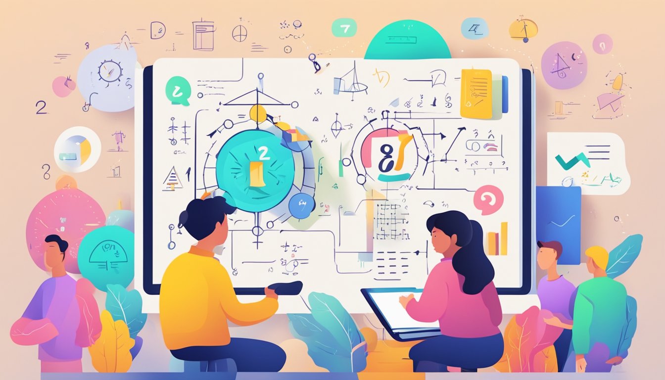 Ace Your Exams with Phy Tuition: Boost Your Grades Today! A colorful FAQ page with various math symbols and equations, surrounded by students looking engaged and eager to learn