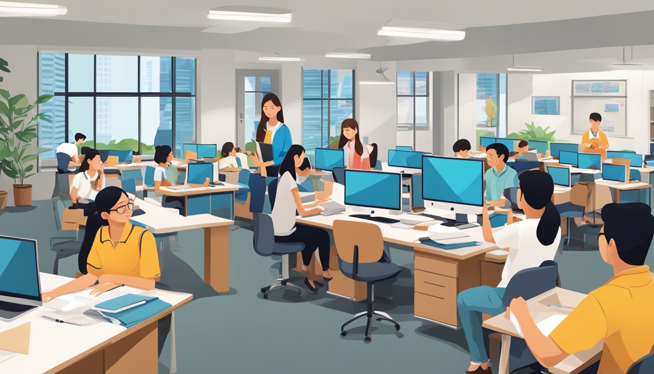 Top Tuition Agencies in Singapore: Helping Students Excel in Their Studies Students and tutors connect in a bustling tuition agency office in Singapore. A friendly atmosphere and helpful staff ensure the perfect match for each student