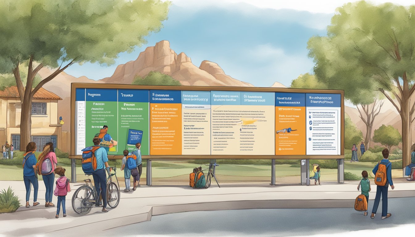 A large sign with "Frequently Asked Questions" and "UTEP Tuition" displayed prominently. People reading and pointing at the sign