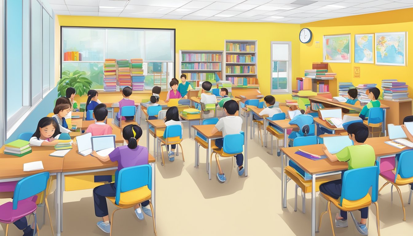 Boost Your Grades with English Tuition in Jurong East A bright, welcoming English tuition center in Jurong East, with colorful learning materials and engaged students
