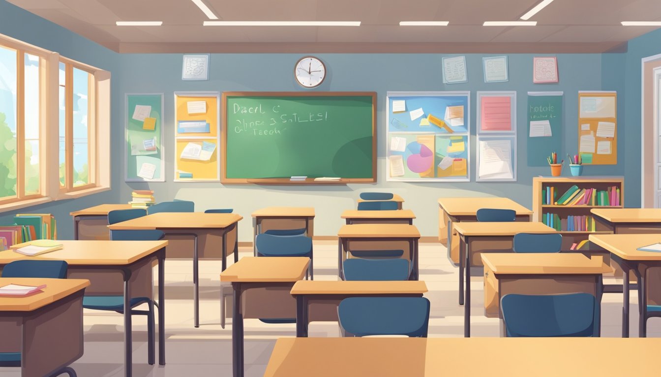 Boost Your Grades with English Tuition in Jurong East A bright classroom with textbooks, whiteboard, and a teacher