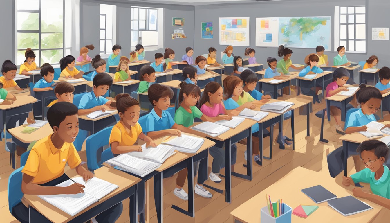 Unlocking Success: Inside Singapore's Black Box Tuition Centre A bustling black box tuition centre filled with students and teachers engaged in lively learning activities