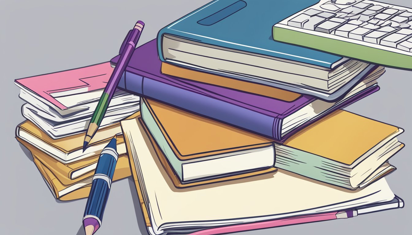A stack of books with "Understanding Tuition" on the cover, surrounded by a calculator, pencil, and notebook