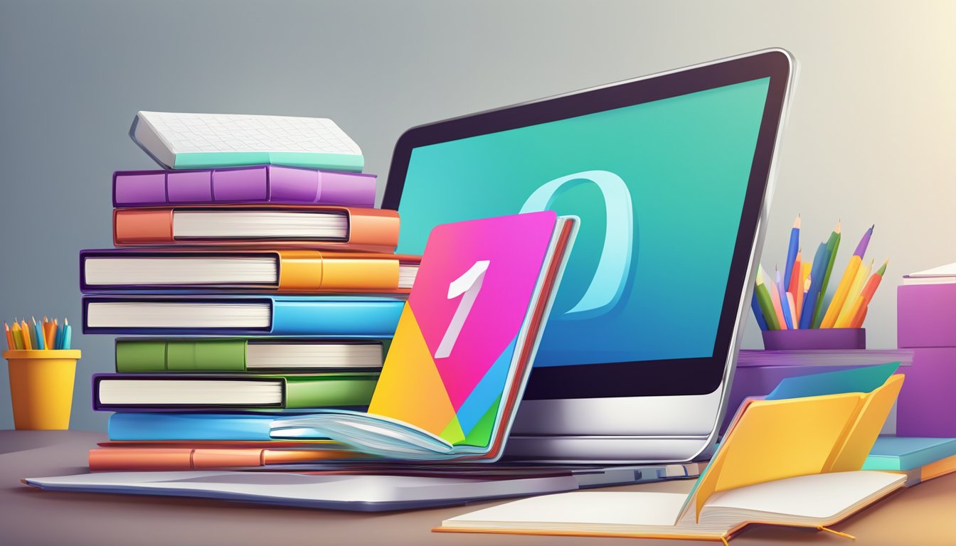 A stack of colorful math textbooks and a laptop displaying the logo of a "Frequently Asked Questions Maths Tuition Agency."