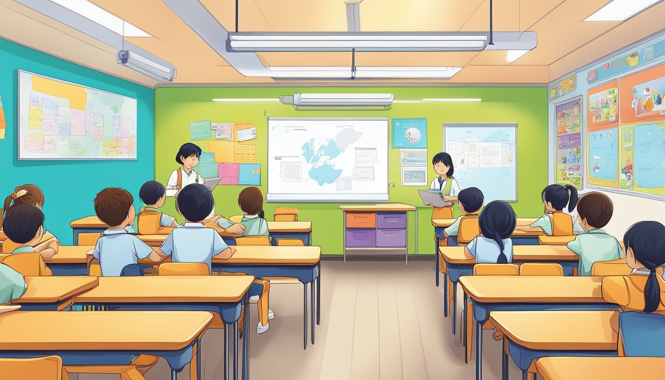 Students eagerly enter English tuition centres in Jurong, ready to learn and improve their language skills. Books, whiteboards, and colorful posters decorate the classrooms, creating a vibrant and engaging learning environment