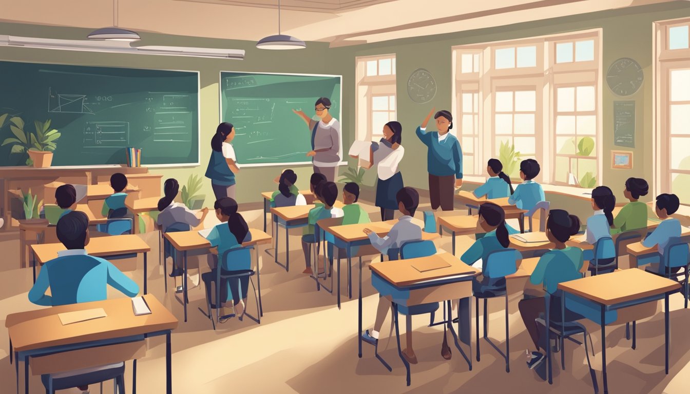 A classroom with SSLC students receiving tuition and support from teachers and resources