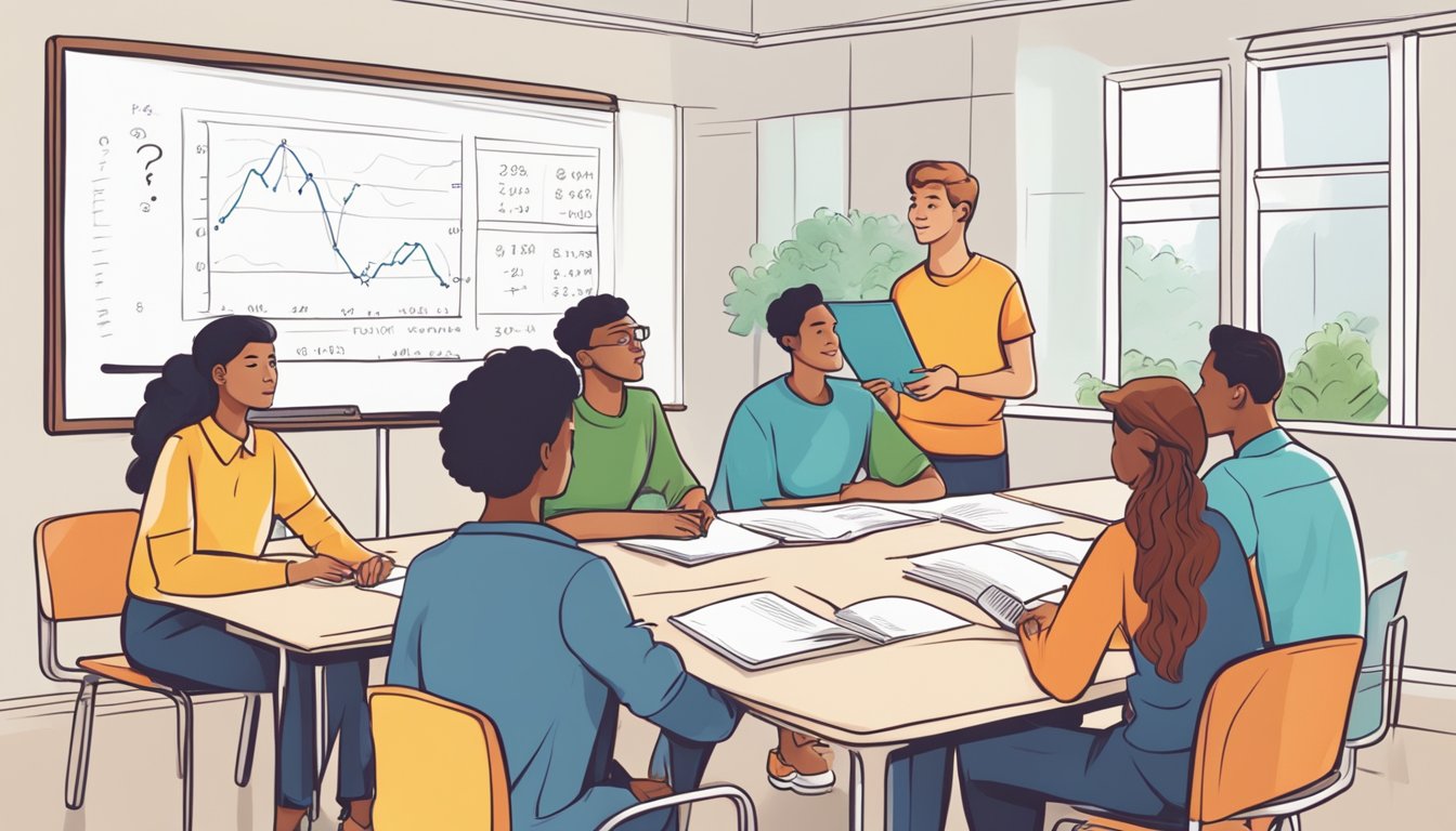 A group of students gathered around a whiteboard, with a tutor explaining math concepts. Text on the board reads "Frequently Asked Questions math tuition amk."