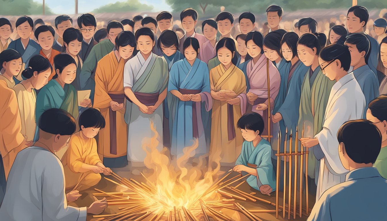 Joss Sticks Tuition: Enhancing Your Child's Learning Experience in Singapore Joss sticks burn at a cultural event, symbolizing tradition and spirituality. Attendees gather for a tuition ceremony, honoring knowledge and learning