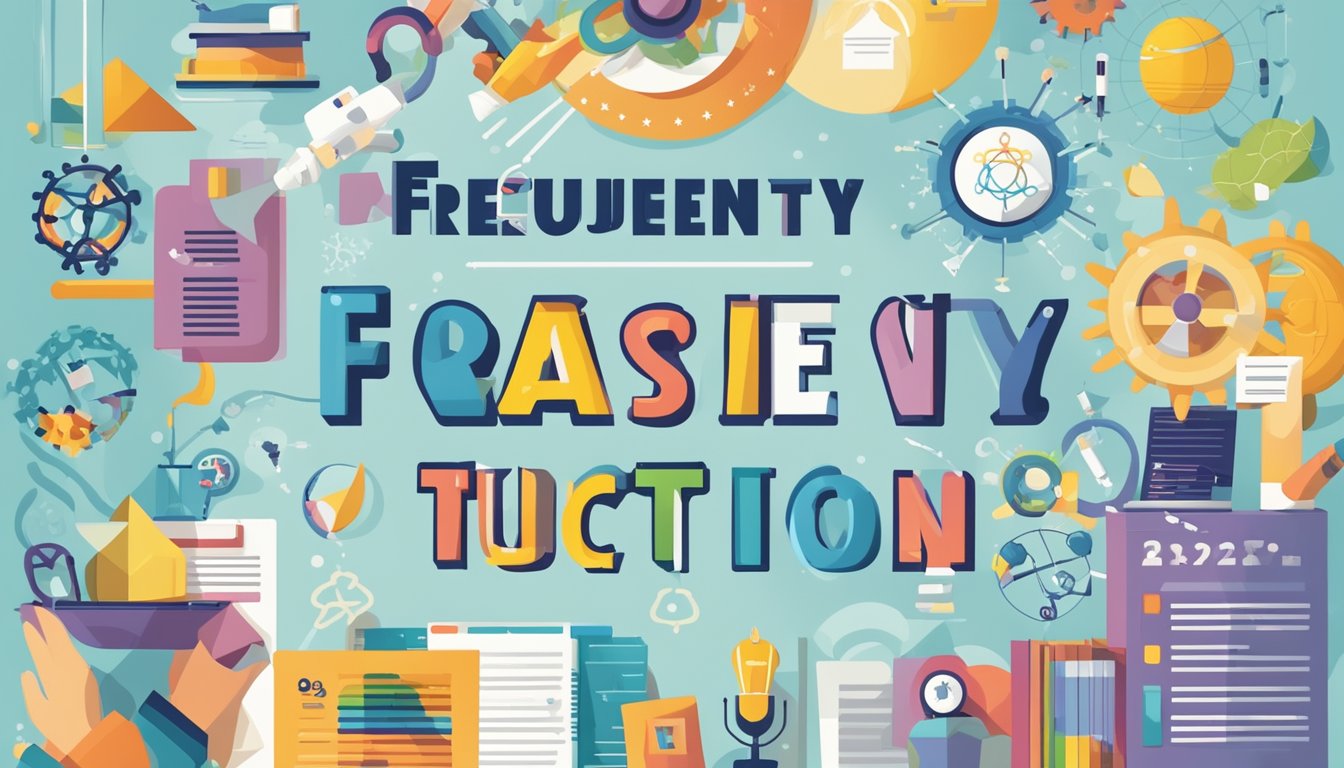 A colorful poster with "Frequently Asked Questions" and "good PSLE science tuition" in bold text, surrounded by science-related images and symbols