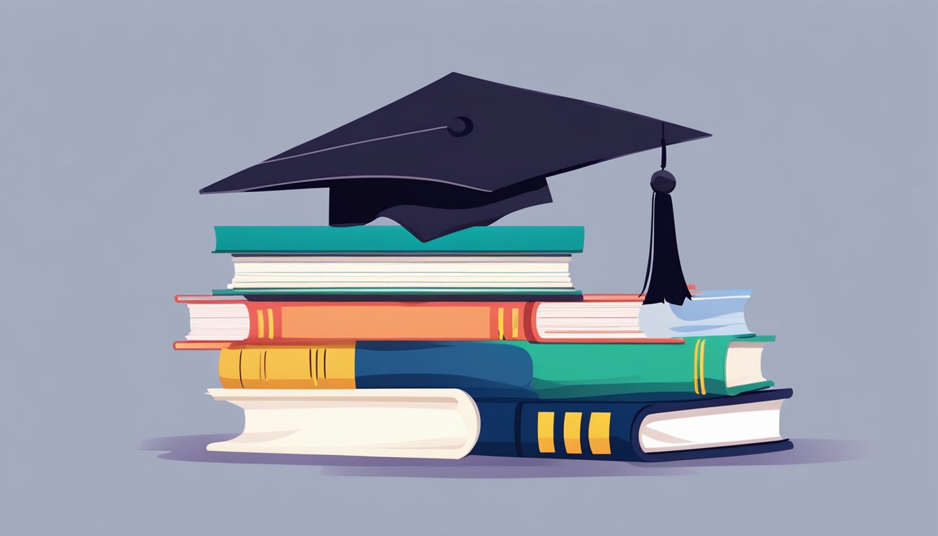 A stack of books with a graduation cap on top, surrounded by question marks and a bold "FAQ" title