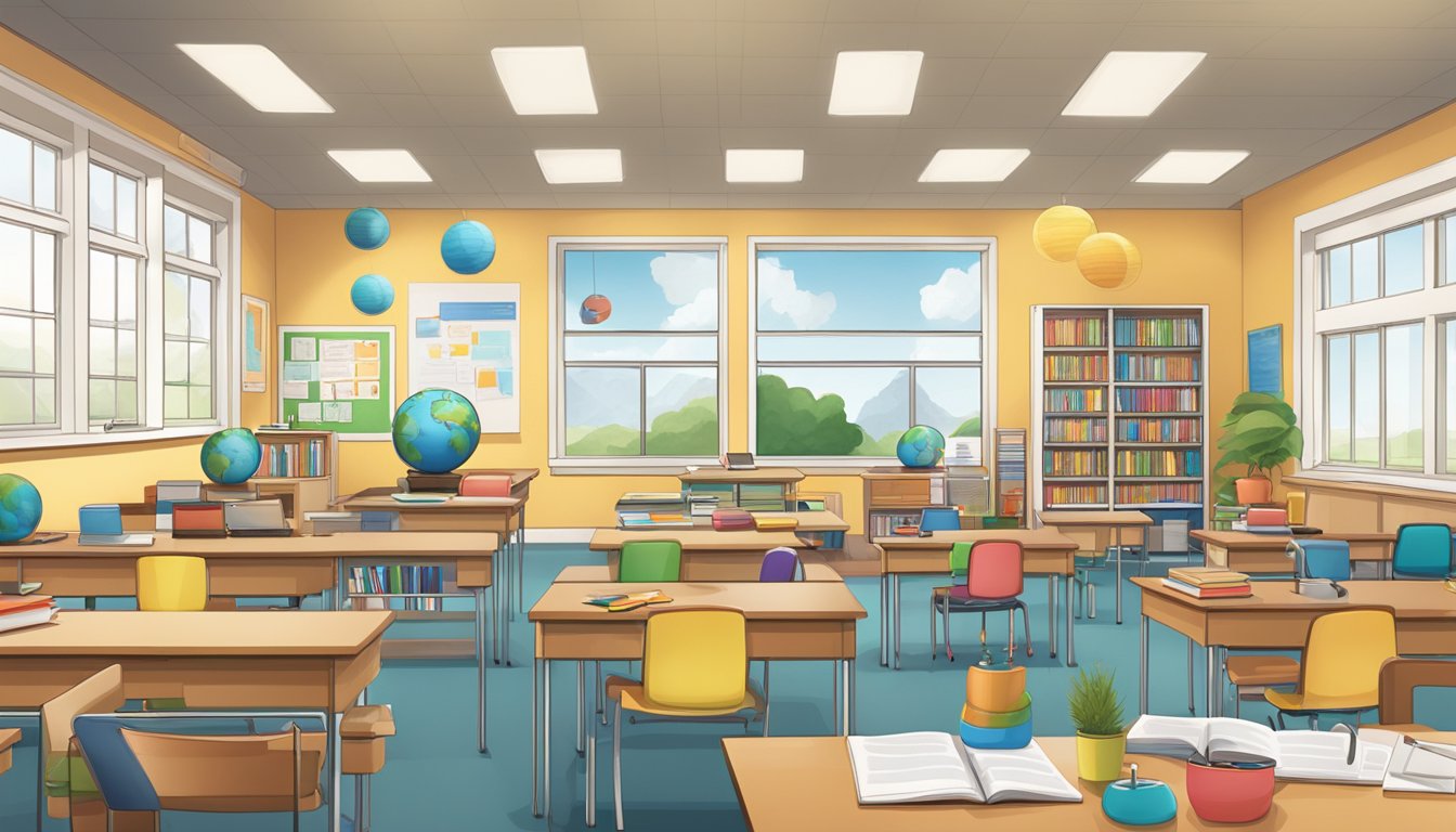 A classroom filled with diverse learning materials and tools, with a focus on individualized instruction and interactive learning experiences