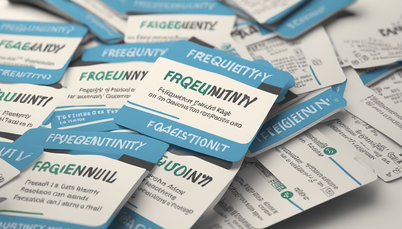 A stack of FAQ cards on a desk, with "Frequently Asked Questions 88 tuition" clearly printed on one card