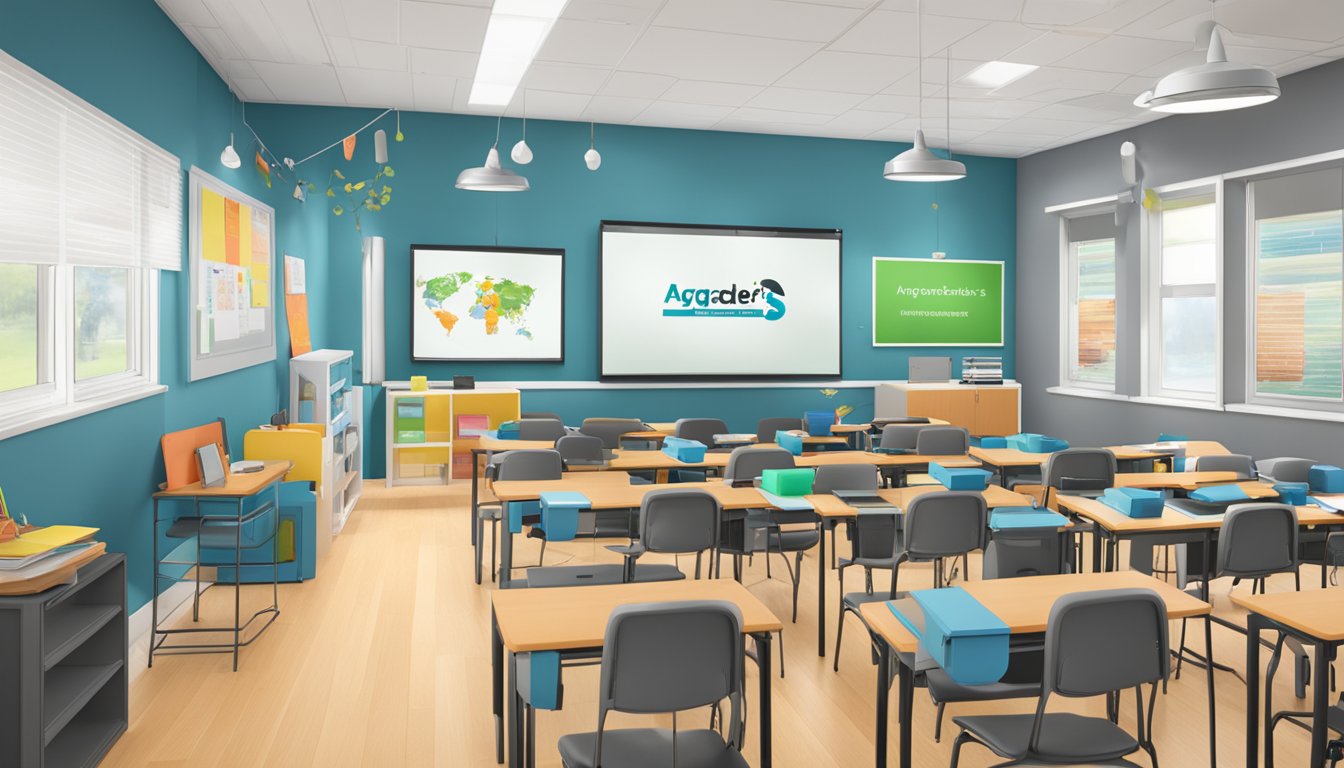 A classroom filled with modern technology and interactive learning tools, with Agrader