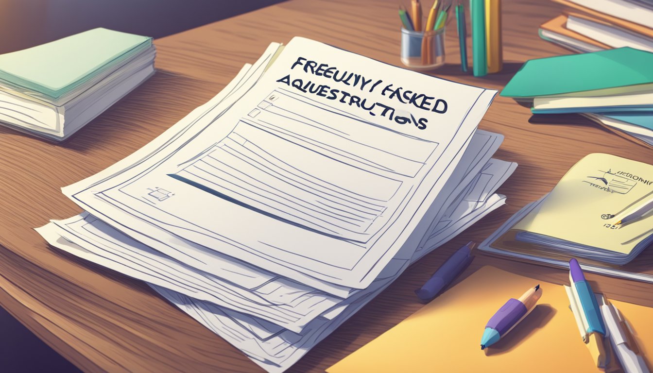A stack of papers with "Frequently Asked Questions" and a tuition grader on a desk