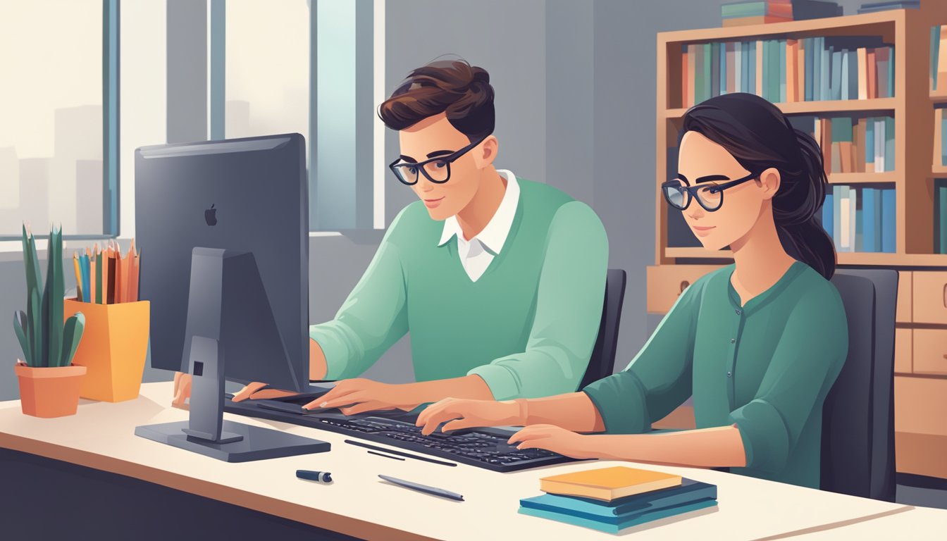 Computer Tuition: Learn Essential Skills for the Digital Age A person sitting at a desk, typing on a computer while receiving instruction from a teacher or tutor